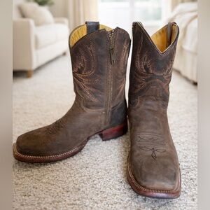 Jingtes Cowboy Boots Brown Leather Western Square Toe